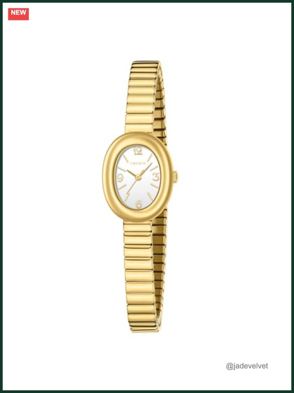 Gold Tone Oval Case Watch for Women with Stainless Steel Expansion Band